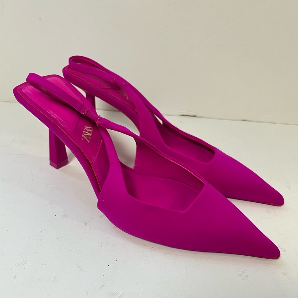 Zara Hot Pink Pointed Slingback Heels - Picture 2 of 8
